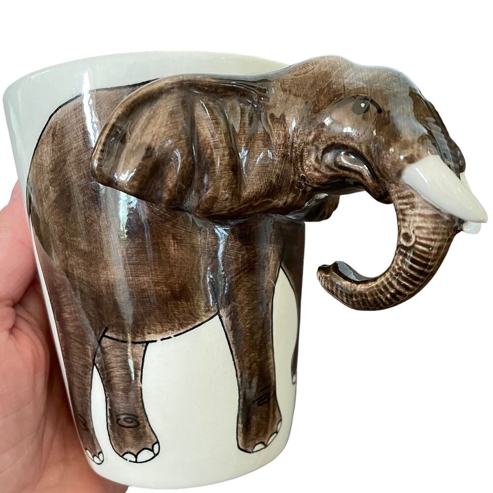 Elephant Mug 3D Trunk Handle Thailand Souvenir Travel Coffee Zoo Safari Ceramic